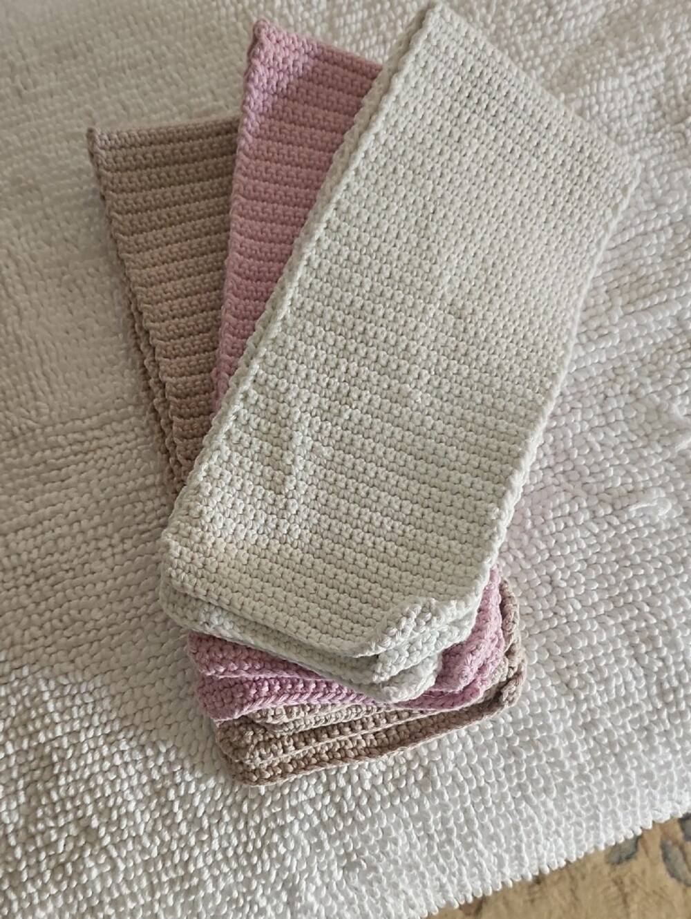 BRAND NEW Set of Handmade Crocheted dishtowels in Pink, Cream, and Coffee. - Picture 6 of 8